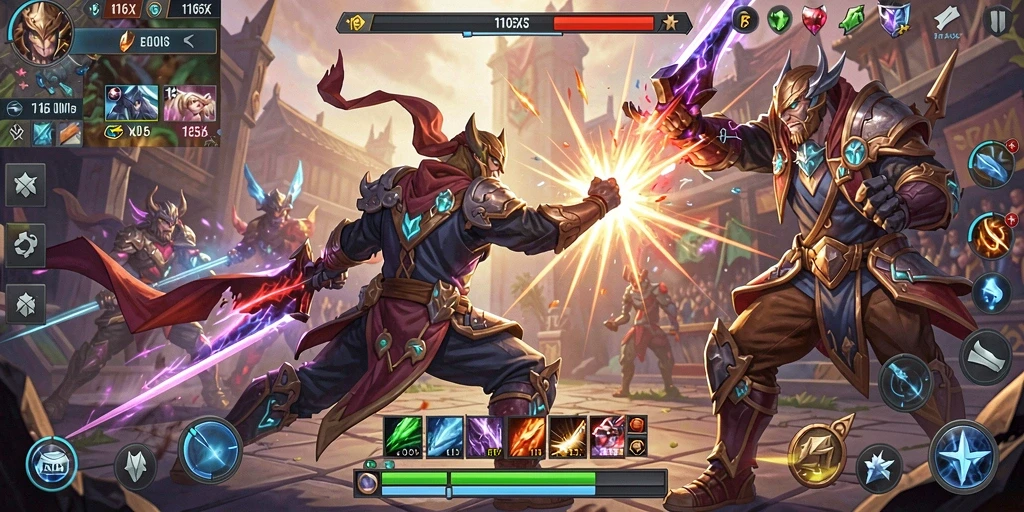Tangkapan layar menampilkan aksi seru dalam permainan MOBA.