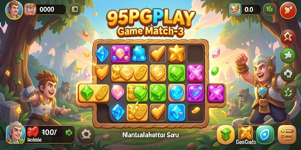 Gameplay seru dalam 95PGPLAY dengan tantangan Match-3 menyenangkan.