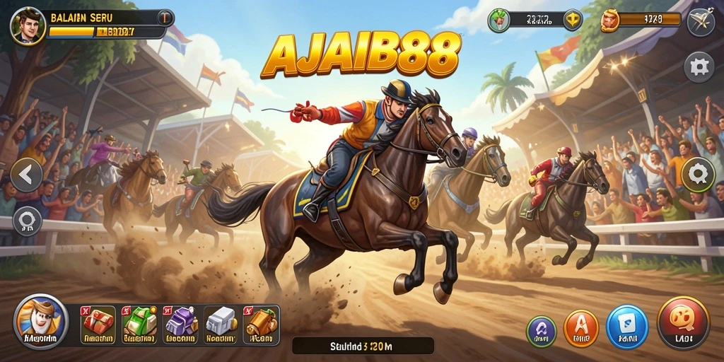 Screenshot gameplay AJAIB88 menampilkan balapan penuh aksi di lintasan yang menantang.