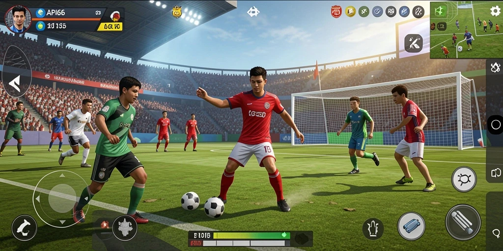Screenshot menunjukkan aksi seru dalam gameplay API66 dengan karakter olahraga aktif.