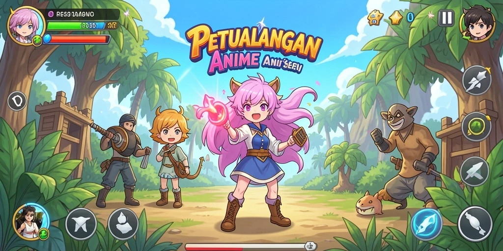 Tampilan gameplay yang penuh aksi dalam dunia Anime.