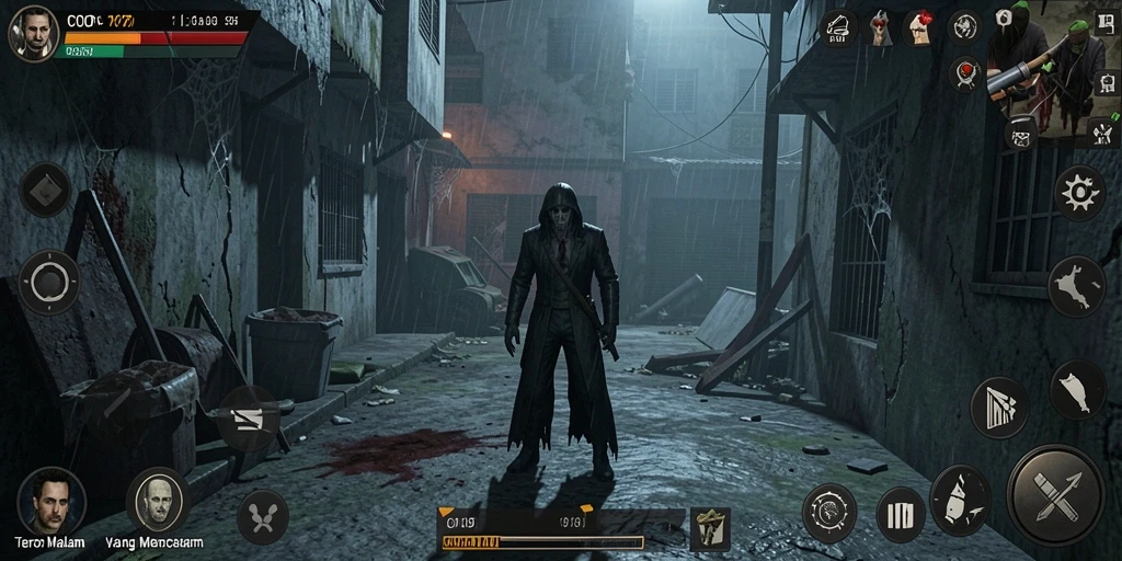 Screenshot gameplay COO77 menampilkan adegan horor yang mendebarkan.