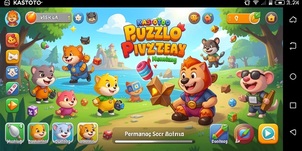Screenshot gameplay KASTOTO menampilkan berbagai tantangan puzzle.