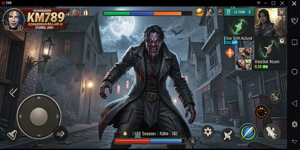 Gameplay KM789 dengan suasana horor yang mencekam dan menegangkan.