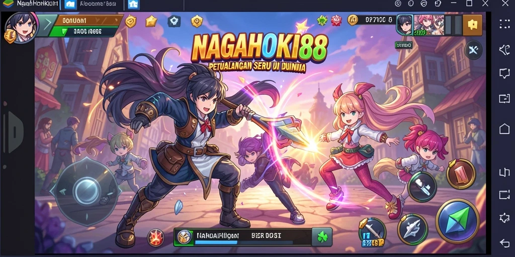 Tampilan gameplay NAGAHOKI88 yang penuh aksi dan karakter anime unik.