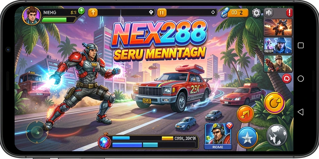 Tampilan gameplay NEX288 yang penuh warna dan menantang.