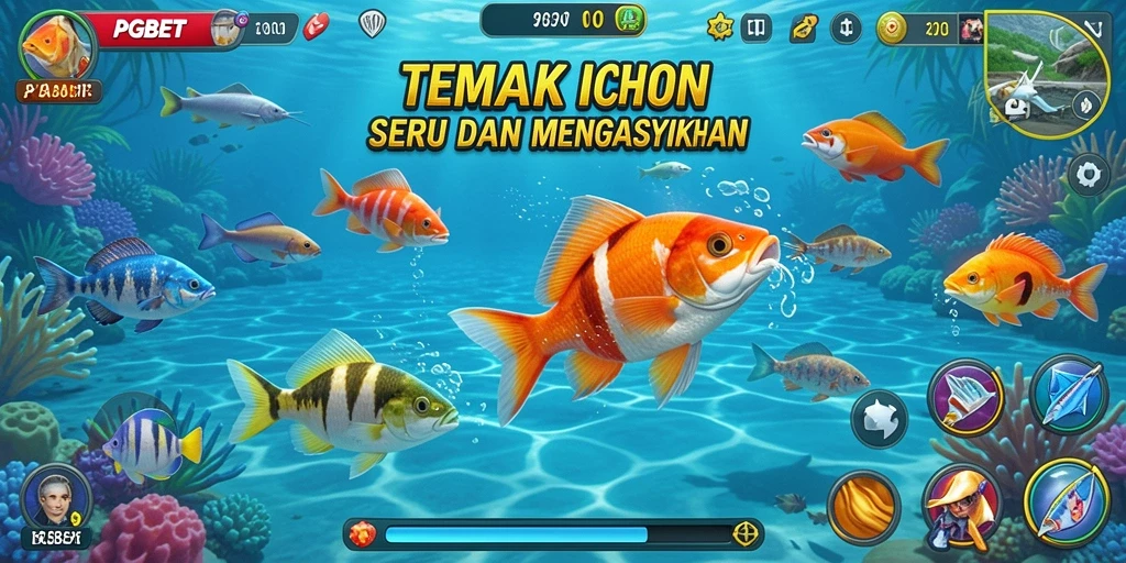 Tampilan gameplay PGBET dengan ikan berwarna-warni dan senjata memukau.