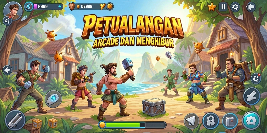 Tampilan gameplay seru RR999 dengan aksi arcade yang mendebarkan.