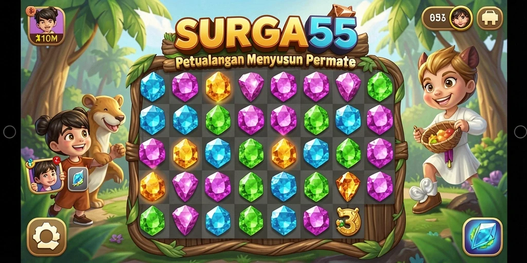 Screenshot utama SURGA55 menampilkan gameplay seru permainan Match-3.
